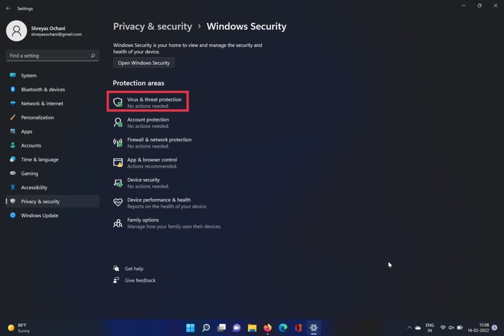 configuración de virus de windows 11