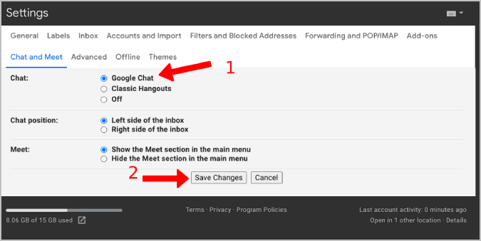 Habilitar el chat de Google en Gmail