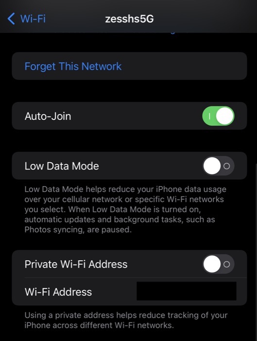 habilitar dirección Wi-Fi en iPhone