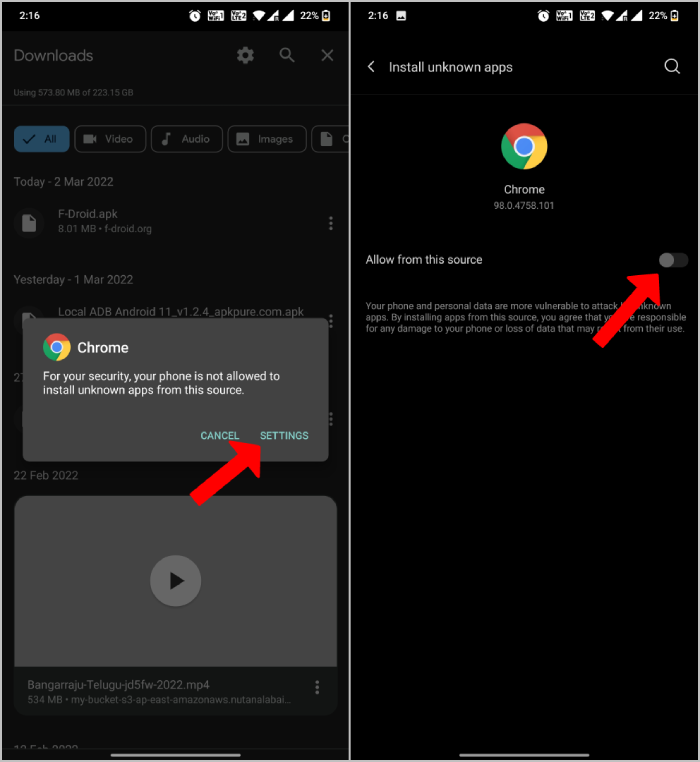 permitir que Chrome instale aplicaciones en Android