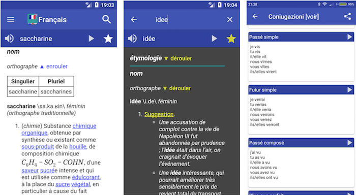 Top 12 des applications de dictionnaire hors ligne à utiliser en 2022 [ios/android] - captures d'écran du dictionnaire français Android