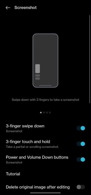 habilitar la captura de pantalla de gestos en el teléfono oneplus